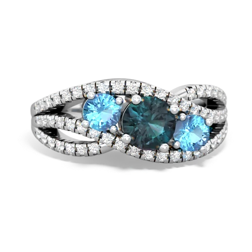 alexandrite-blue topaz three stone pave ring