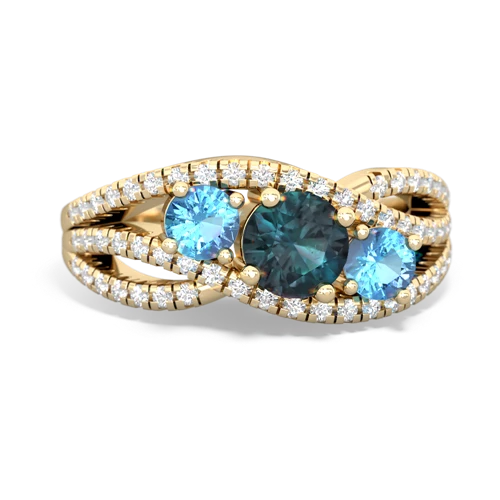 alexandrite-blue topaz three stone pave ring