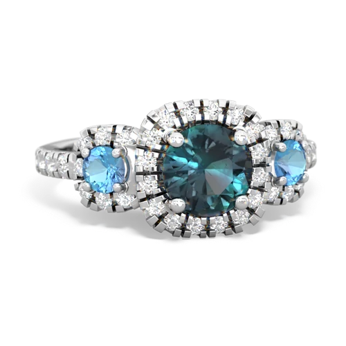 alexandrite-blue topaz three stone regal ring