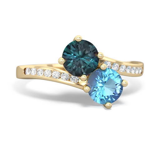 alexandrite-blue topaz two stone channel ring