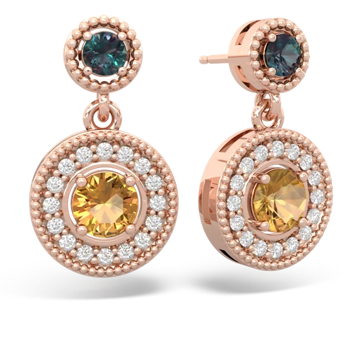 alexandrite-citrine halo earrings