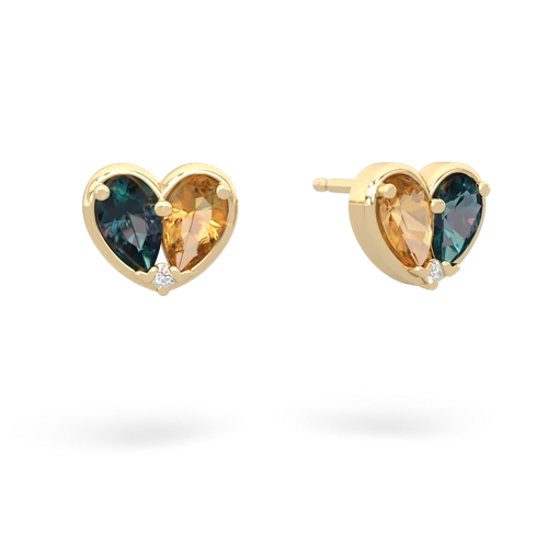alexandrite-citrine one heart earrings