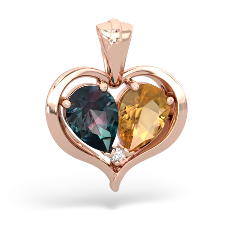 alexandrite-citrine half heart whole pendant