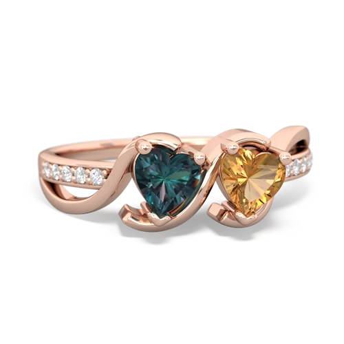 alexandrite-citrine double heart ring