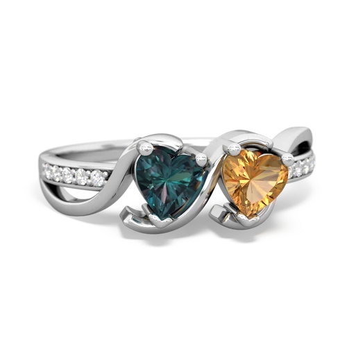 alexandrite-citrine double heart ring