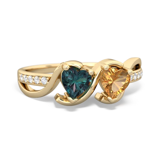 alexandrite-citrine double heart ring