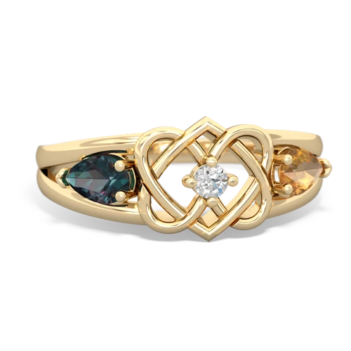 Lab Alexandrite Lab Created Alexandrite with Genuine Citrine Hearts Intertwined ring Ring