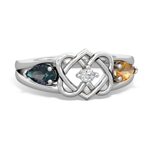 alexandrite-citrine double heart ring