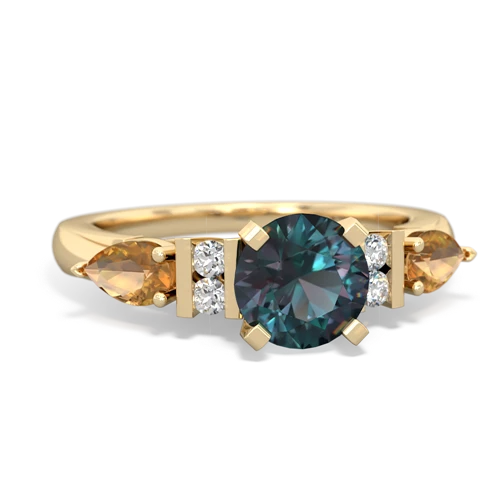 Lab Alexandrite Lab Created Alexandrite with Genuine Citrine and Genuine Emerald Engagement ring Ring
