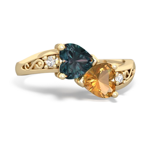 Lab Alexandrite Lab Created Alexandrite with Genuine Citrine Snuggling Hearts ring Ring
