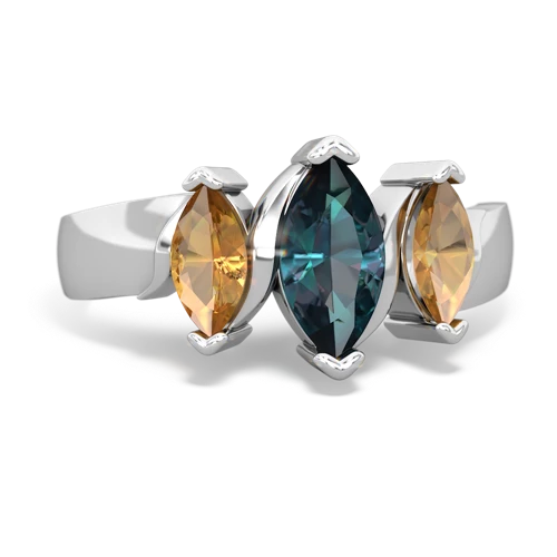 Lab Alexandrite Lab Created Alexandrite with Genuine Citrine and Genuine Emerald Three Peeks ring Ring