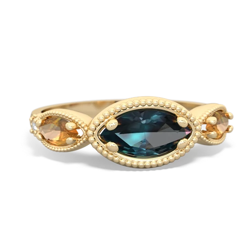 Lab Alexandrite Lab Created Alexandrite with Genuine Citrine and Genuine Emerald Antique Style Keepsake ring Ring