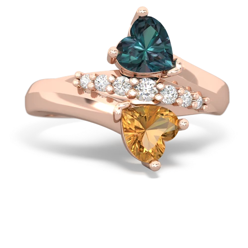Lab Alexandrite Lab Created Alexandrite with Genuine Citrine Heart to Heart Bypass ring Ring