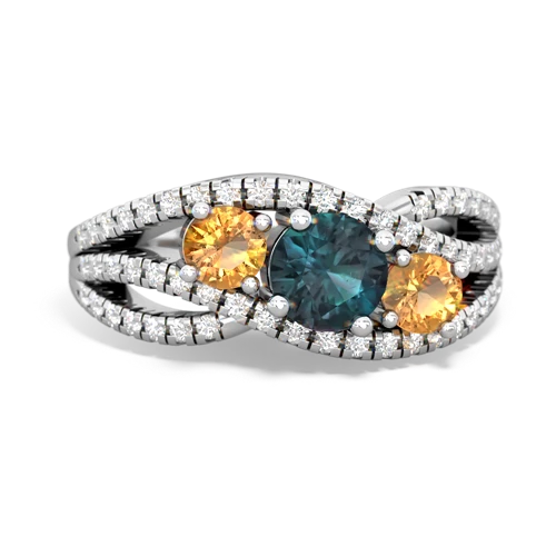 alexandrite-citrine three stone pave ring