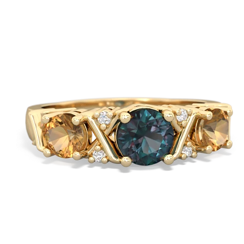 Lab Alexandrite Lab Created Alexandrite with Genuine Citrine and Genuine Emerald Hugs and Kisses ring Ring