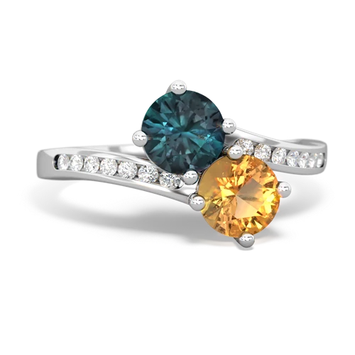 alexandrite-citrine two stone channel ring