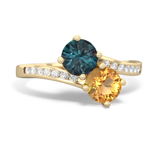 alexandrite-citrine two stone channel ring
