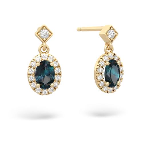 alexandrite halo drop earrings