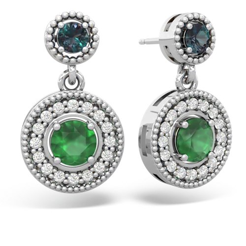 alexandrite-emerald halo earrings