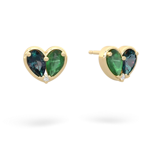 alexandrite-emerald one heart earrings