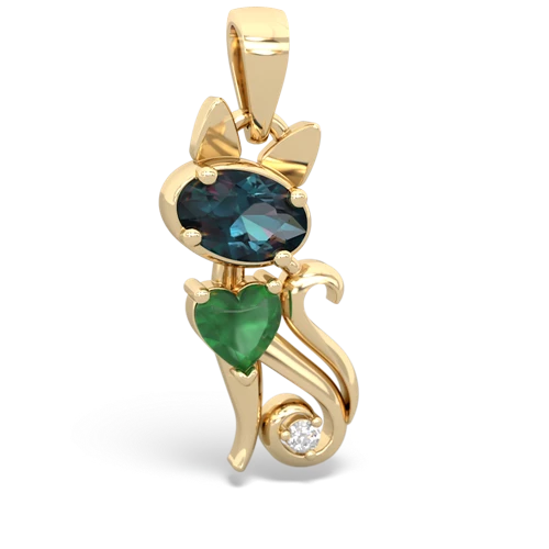 alexandrite-emerald kitten pendant