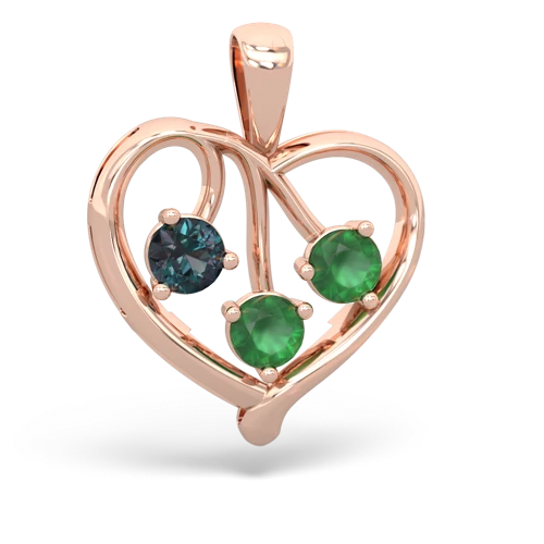 Lab Alexandrite Lab Created Alexandrite with Genuine Emerald and Genuine Fire Opal Glowing Heart pendant Pendant