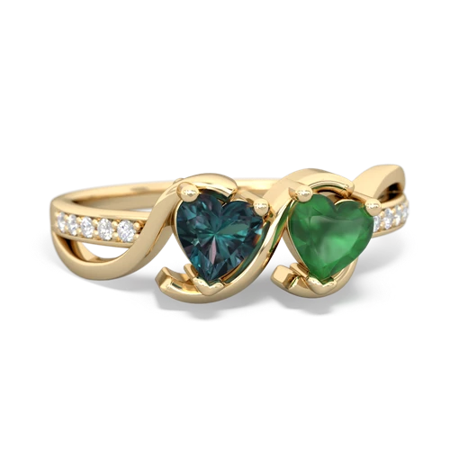 alexandrite-emerald double heart ring