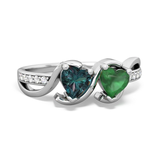 alexandrite-emerald double heart ring