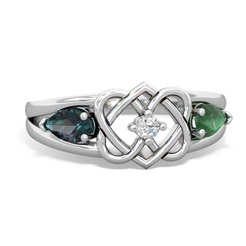 alexandrite-emerald double heart ring