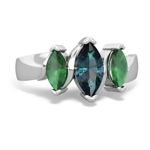 Lab Alexandrite Lab Created Alexandrite with Genuine Emerald and Genuine Fire Opal Three Peeks ring Ring
