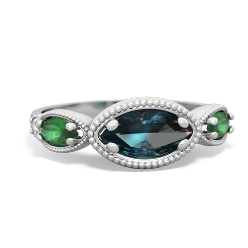 Lab Alexandrite Lab Created Alexandrite with Genuine Emerald and Genuine Fire Opal Antique Style Keepsake ring Ring