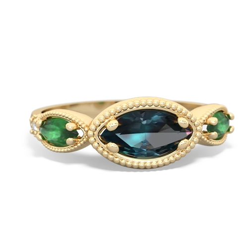 alexandrite-emerald milgrain marquise ring