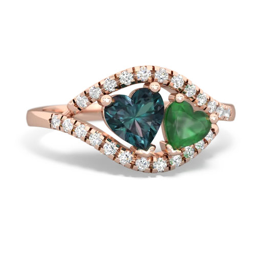 alexandrite-emerald mother child ring