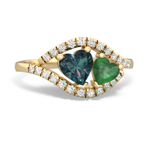 alexandrite-emerald mother child ring