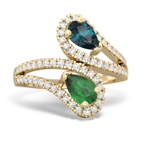 alexandrite-emerald pave swirls ring