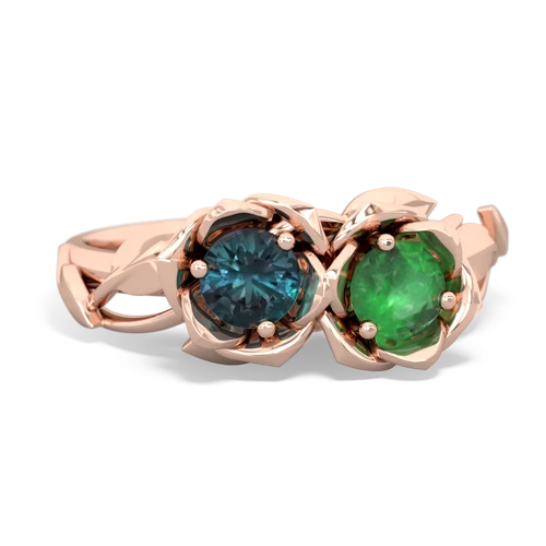 alexandrite-emerald roses ring