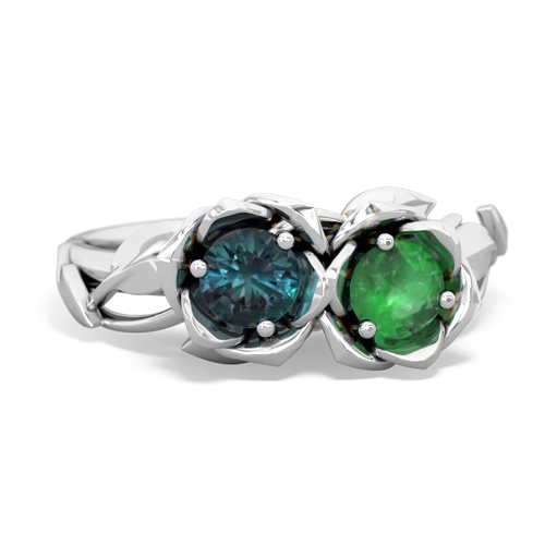 alexandrite-emerald roses ring