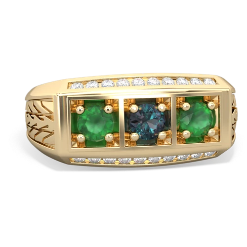 alexandrite-emerald three stone ring