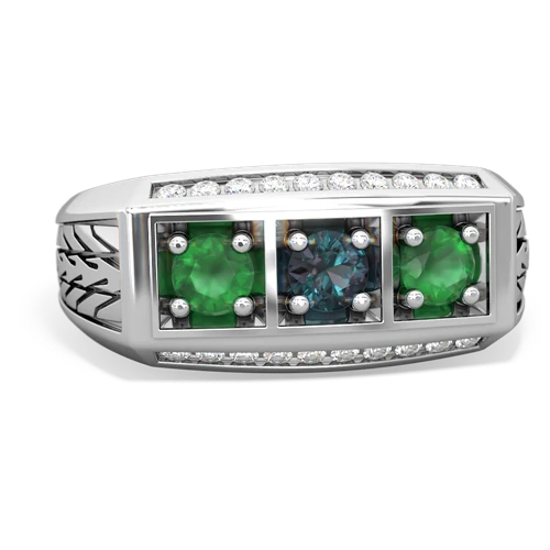 alexandrite-emerald three stone ring