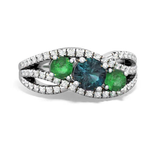 alexandrite-emerald three stone pave ring