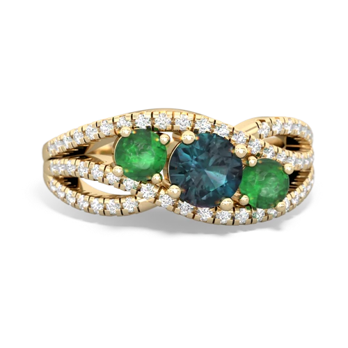 alexandrite-emerald three stone pave ring