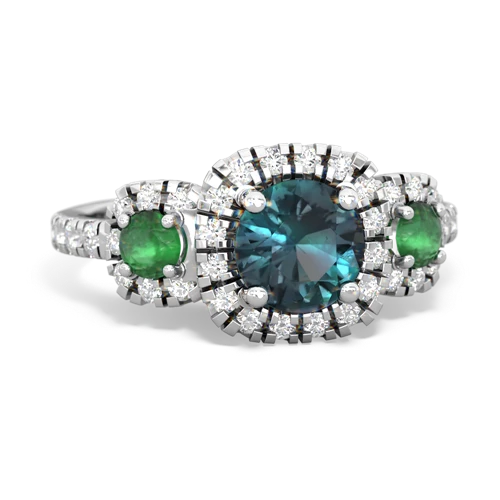 alexandrite-emerald three stone regal ring