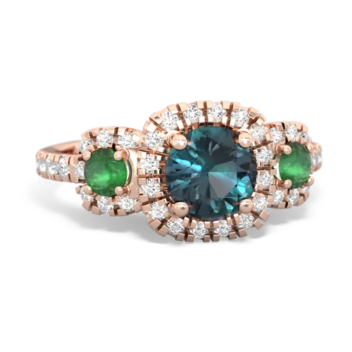 alexandrite-emerald three stone regal ring