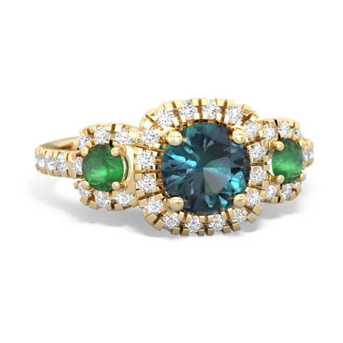 alexandrite-emerald three stone regal ring