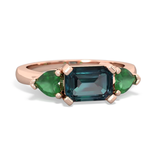 Lab Alexandrite Lab Created Alexandrite with Genuine Emerald and Genuine Fire Opal Three Stone ring Ring