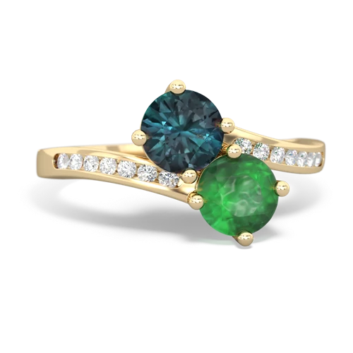 alexandrite-emerald two stone channel ring