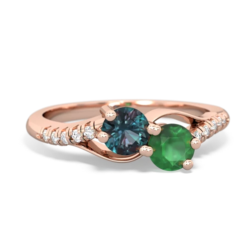alexandrite-emerald two stone infinity ring