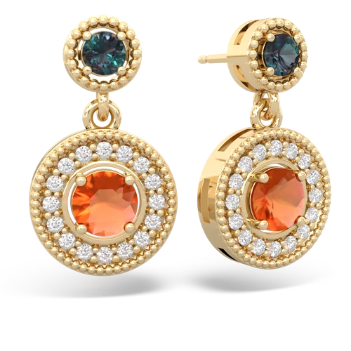 Lab Alexandrite Lab Created Alexandrite with Genuine Fire Opal Halo Dangle earrings Earrings