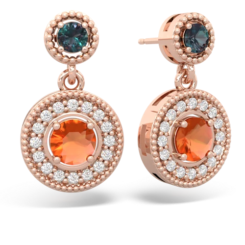 alexandrite-fire opal halo earrings