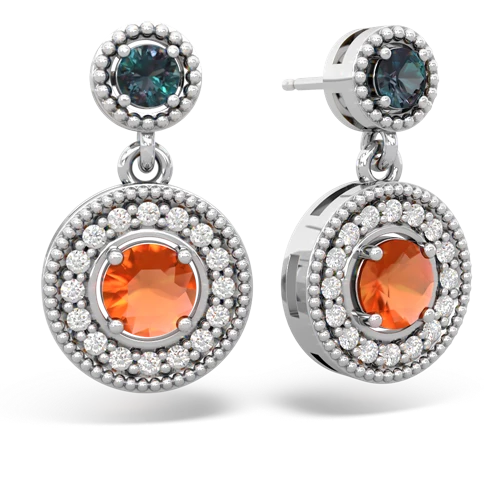 alexandrite-fire opal halo earrings